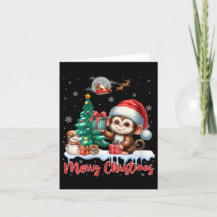 Womens Merry Christmas Cute Monkey Santa Hat Monke Card