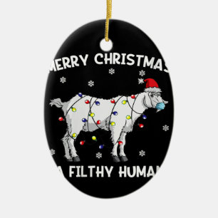 Womens Merry Christmas Goat Face Mask Goat Santa Ceramic Tree Decoration