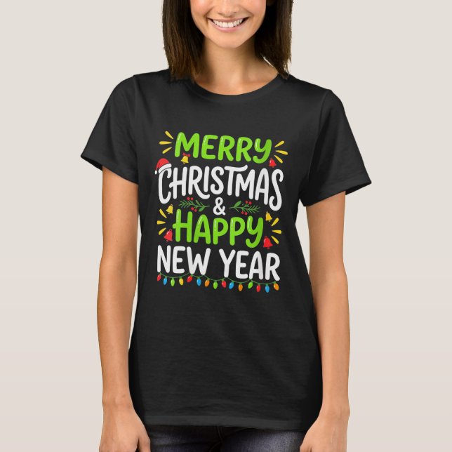 Womens Merry Christmas Lights Red Santa Hat And Ha T-Shirt (Front)