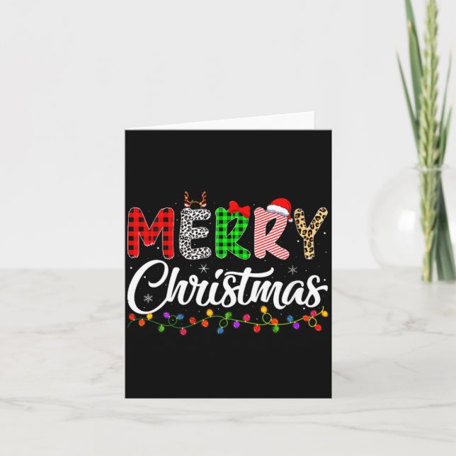 Womens Merry Christmas Lights Santa Family Xmas Pa Card (Front)