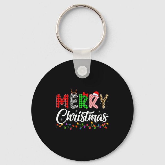 Womens Merry Christmas Lights Santa Family Xmas Pa Key Ring (Front)