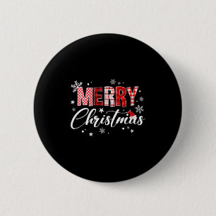 Womens Merry Christmas Red Buffalo Plaid Santa Hat 6 Cm Round Badge