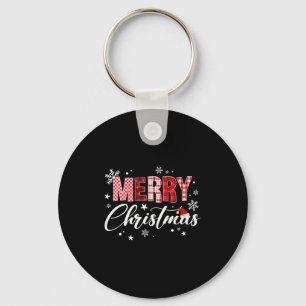 Womens Merry Christmas Red Buffalo Plaid Santa Hat Key Ring