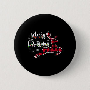 Womens Merry Christmas Reindeer Buffalo Plaid Red 6 Cm Round Badge