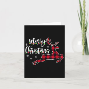 Womens Merry Christmas Reindeer Buffalo Plaid Red Card