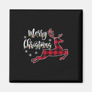 Womens Merry Christmas Reindeer Buffalo Plaid Red  Magnet