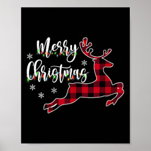 Womens Merry Christmas Reindeer Buffalo Plaid Red Poster