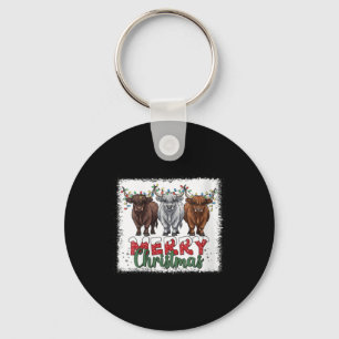 Womens Merry Christmas Scottish Highland Cow Xmas  Key Ring