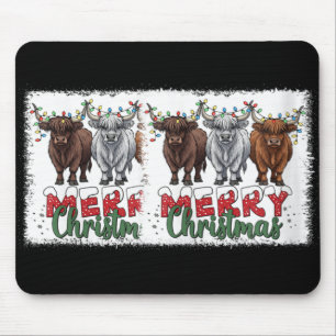 Womens Merry Christmas Scottish Highland Cow Xmas  Mouse Pad