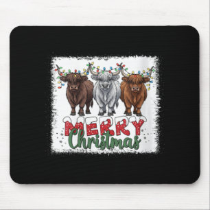 Womens Merry Christmas Scottish Highland Cow Xmas  Mouse Pad