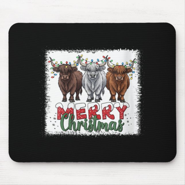 Womens Merry Christmas Scottish Highland Cow Xmas  Mouse Pad (Front)