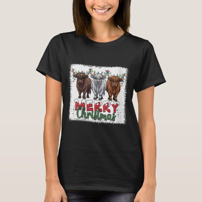 Womens Merry Christmas Scottish Highland Cow Xmas  T-Shirt (Front)