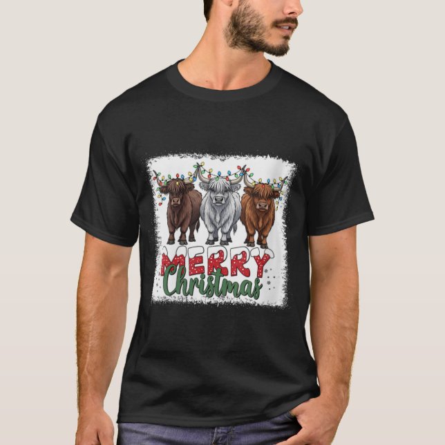 Womens Merry Christmas Scottish Highland Cow Xmas  T-Shirt (Front)