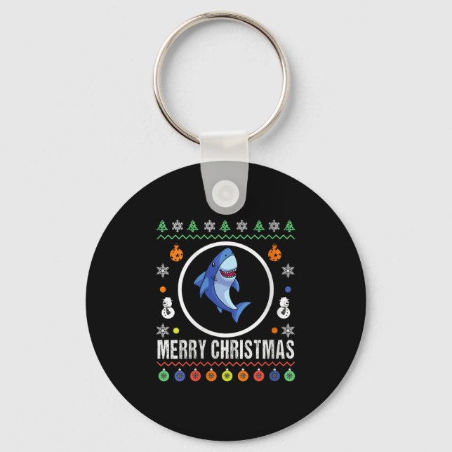 Womens Merry Christmas Shark Ugly Sweater Xmas Kni Key Ring (Front)