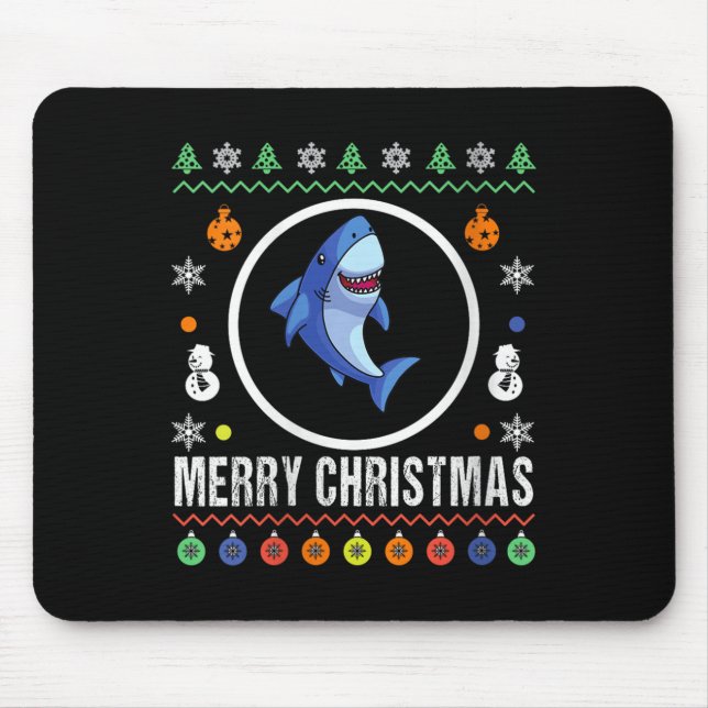 Womens Merry Christmas Shark Ugly Sweater Xmas Kni Mouse Pad (Front)