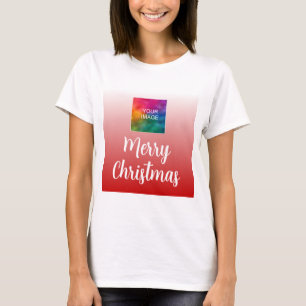 Womens Merry Christmas T-Shirt Your Photo or Logo
