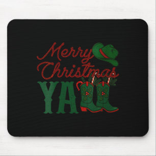 Womens Merry Christmas Y'all Cowboy Boots Western Mouse Pad