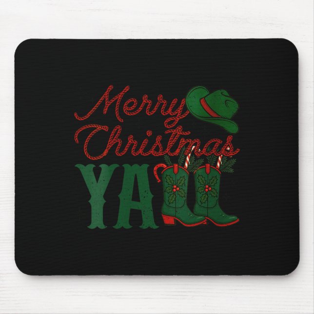 Womens Merry Christmas Y'all Cowboy Boots Western  Mouse Pad (Front)