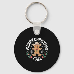 Womens Merry Christmas Yall Gingerbread Cowboy How Key Ring