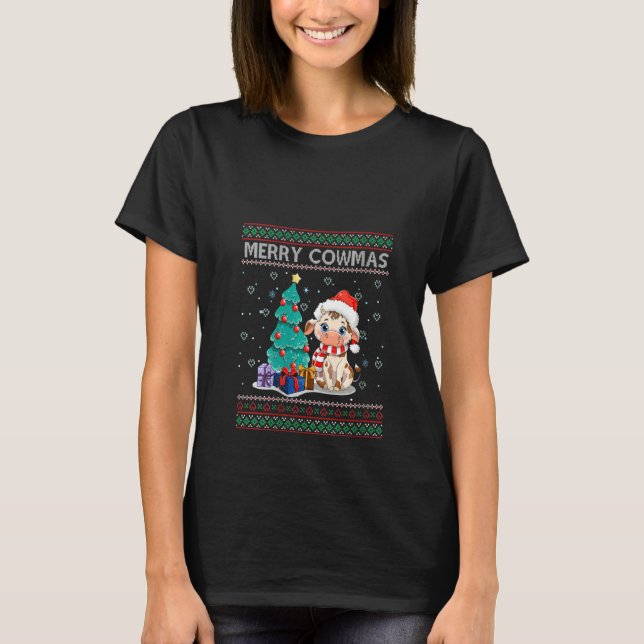 Womens Merry Cowmas Funny Animal Ugly Christmas Xm T-Shirt (Front)