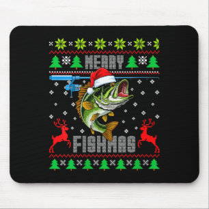 Womens Merry Fishmas B Fish Fishing Funny Ugly Chr Mouse Pad