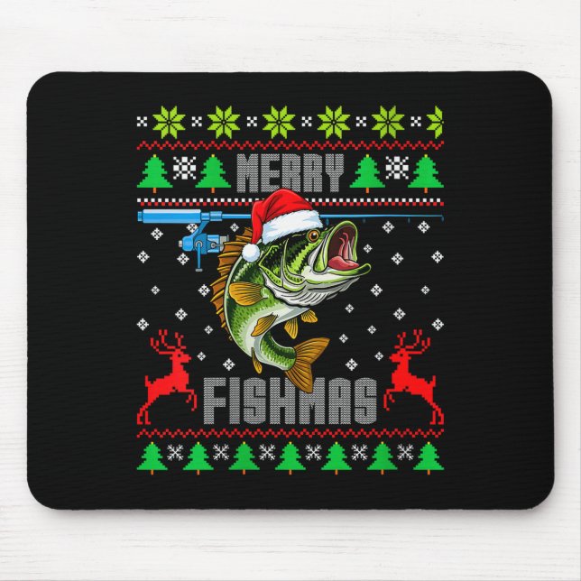 Womens Merry Fishmas B Fish Fishing Funny Ugly Chr Mouse Pad (Front)