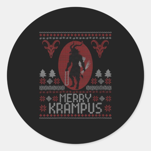 Womens Merry Krampus Horror Creepy Evil Funny Ugly Classic Round Sticker (Front)