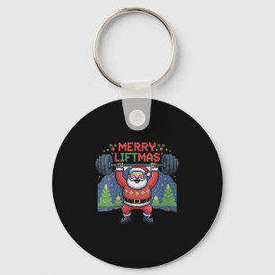 Womens Merry Liftmas Santa Claus Barbell Press Fun Key Ring
