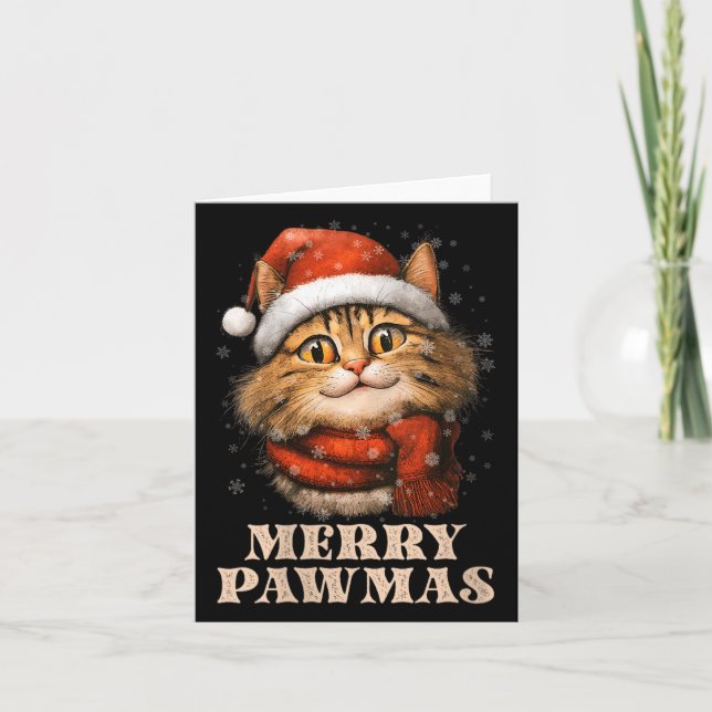 Womens Merry Pawmas Funny Santa Cat Christmas For  Card (Front)