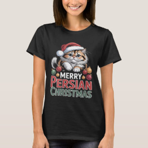 Womens Merry Persian Christmas Cute Cat V-neck  T-Shirt