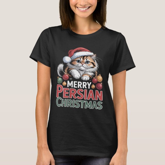 Womens Merry Persian Christmas Cute Cat V-neck  T-Shirt (Front)