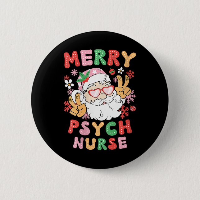 Womens Merry Psych Nurse Christmas Psychiatric Nur 6 Cm Round Badge (Front)