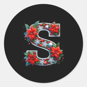 Womens Merry S Letter Insettia Snowflakes V-neck Classic Round Sticker