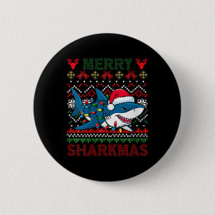 Womens Merry Sharkmas Ugly Christmas Shark Santa H 6 Cm Round Badge