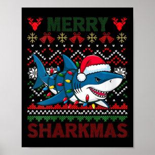 Womens Merry Sharkmas Ugly Christmas Shark Santa H Poster