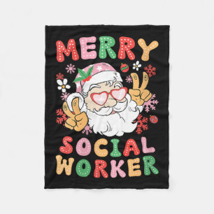 Womens Merry Social Worker Christmas Social Worker Fleece Blanket