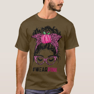 Womens Messy bun glasses wear pink cute breast can T-Shirt