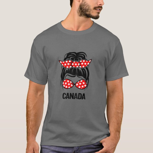 Womens Messy Bun Hair Canadian Flag Canada Day Sun T-Shirt (Front)