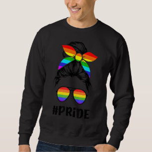 Womens Messy Bun Lgbt Gay Pride Month Lesbian Bise Sweatshirt