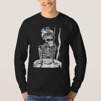 Womens Messy Bun Skeleton Drinking Coffee Lazy Ha T-Shirt