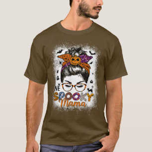 Womens Messy Bun Witch Mum Monster One Spooky Mama T-Shirt