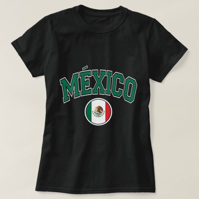 Womens Mexico Varsity Style Circle Flag Green Text T-Shirt (Design Front)