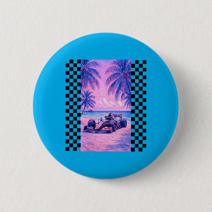 Womens Miami Racing Palm Tree Beach Scene 6 Cm Round Badge