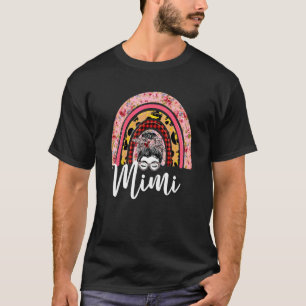 Womens Mimi Floral Leopard Rainbow Messy Bun Mothe T-Shirt