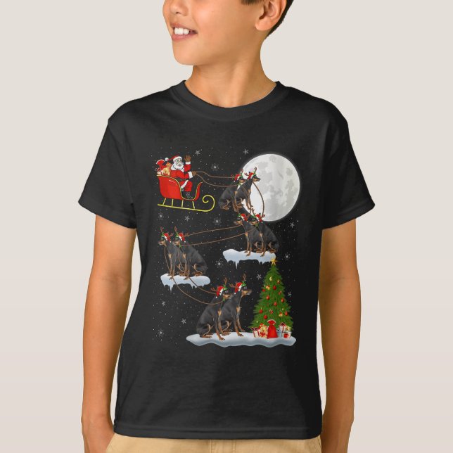 Womens Miniature Nscher Dog Santa Sleigh Flying Fu T-Shirt (Front)