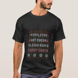 Womens Mistletoe Hot Cocoa Sleigh Rides Candy Cane T-Shirt