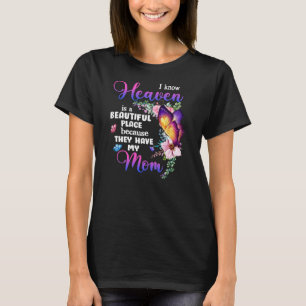 Womens Mom in Heaven Purple Butterfly Loss of T-Shirt