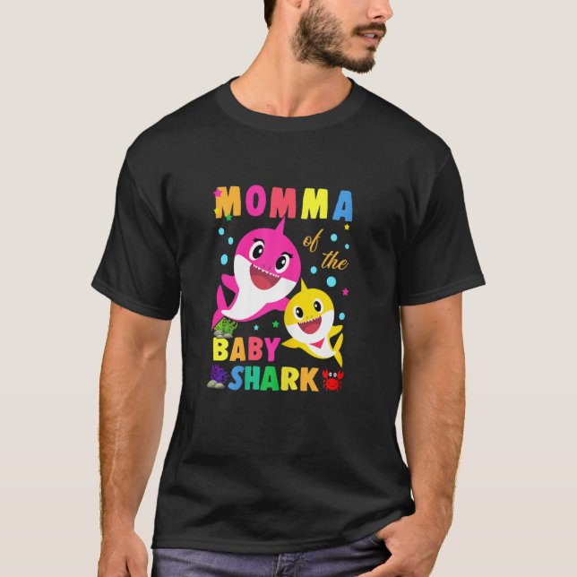 Womens Momma Of The Birthday Baby Momma Shark Fami T-Shirt (Front)
