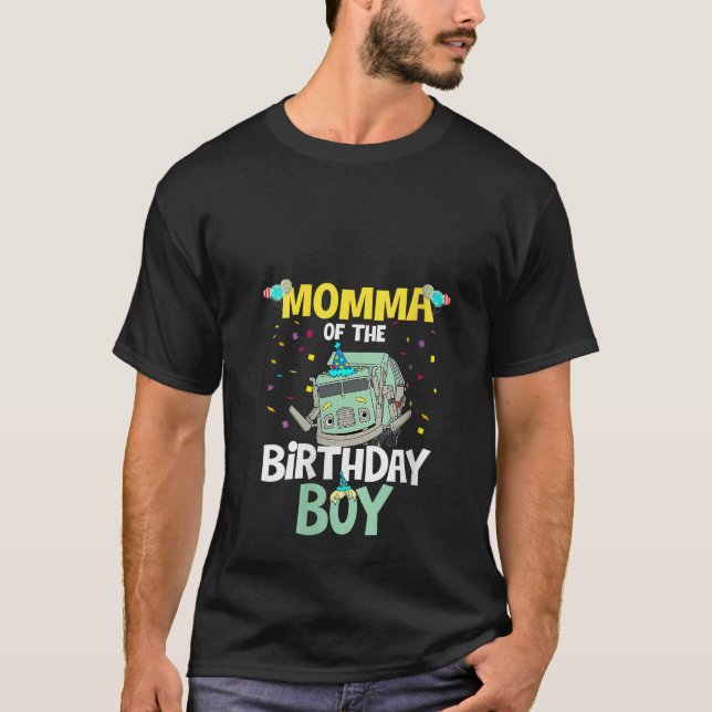 Womens Momma of The Birthday Boy Garbage Truck Rec T-Shirt (Front)