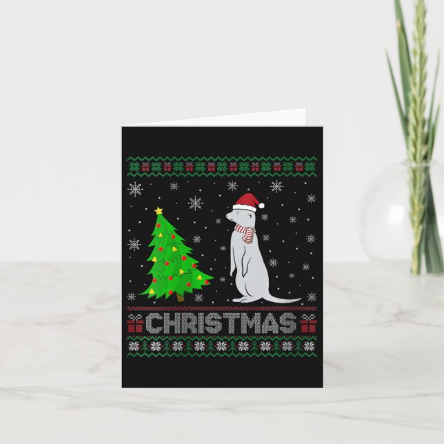 Womens Mongoose Xmas Tree Lighting Ugly Christmas  Card (Front)
